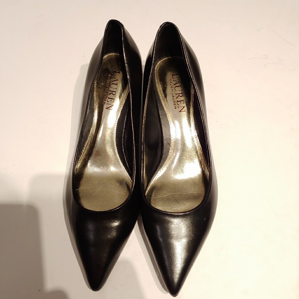 New Ralph Lauren Black Soft Leather Kitten Heel 7